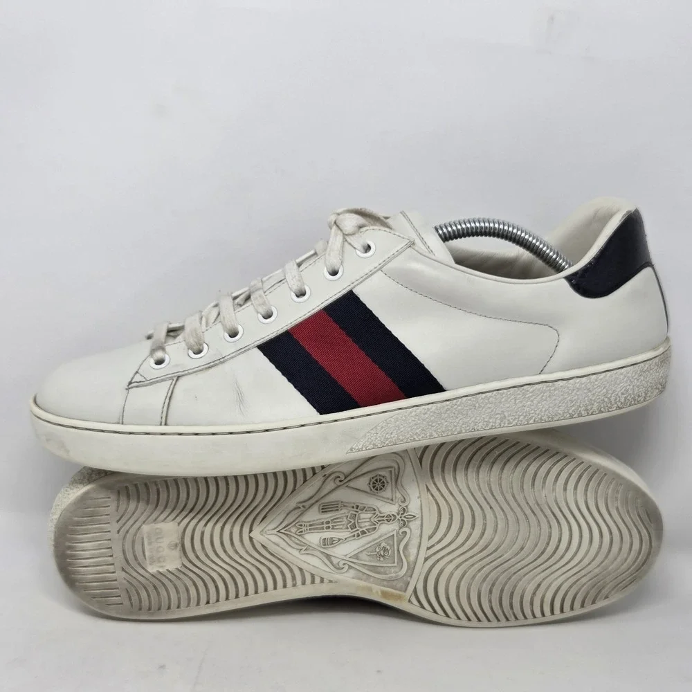 Gucci Ace Sneakers 386750 White Leather Low-Top Sneakers Men's Size 11